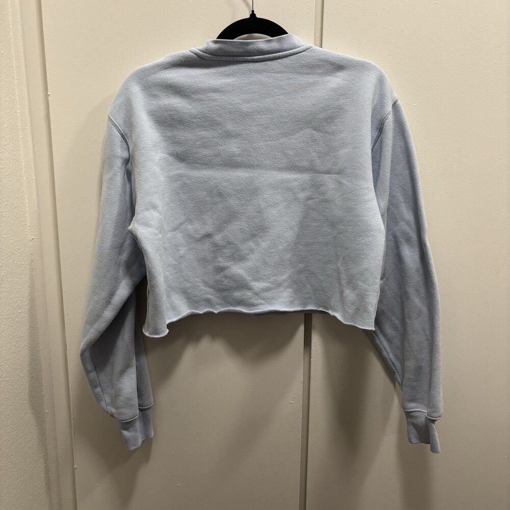 Aritzia Tna Sz Small Light Blue Cozy Fleece Perfect Cropped Raw Hem Sweatshirt - Picture 2 of 8